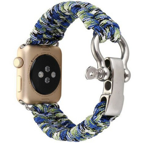 Curea iUni compatibila cu Apple Watch 1/2/3/4/5/6/7, 38mm, Elastic Paracord, Rugged Nylon Rope, Blue