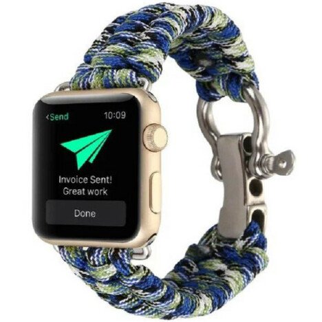 Curea iUni compatibila cu Apple Watch 1/2/3/4/5/6/7, 38mm, Elastic Paracord, Rugged Nylon Rope, Blue