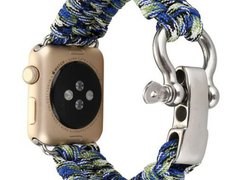 Curea iUni compatibila cu Apple Watch 1/2/3/4/5/6/7, 38mm, Elastic Paracord, Rugged Nylon Rope, Blue